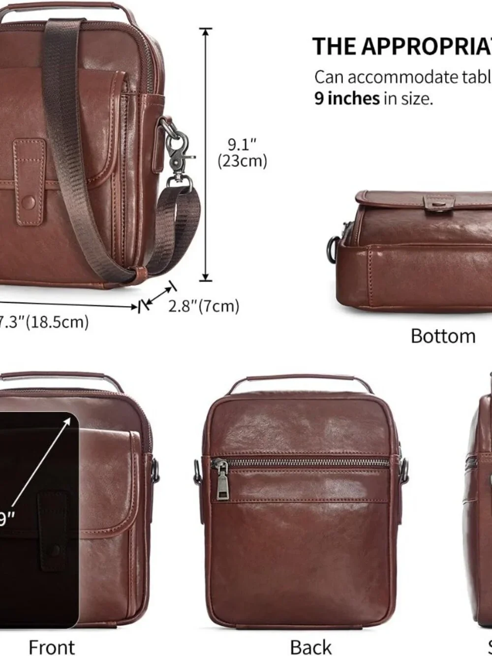 Men's Dark Brown Leather Shoulder Sling Travel Crossbody Magnetic Buckle Bag